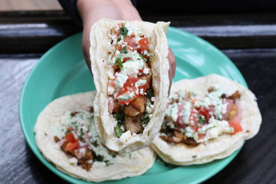 A chicken taco with feta cheese from Brando's Speakeasy