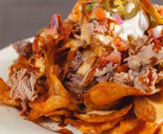 Potato chip nachos with shredded beef from Doc Crows