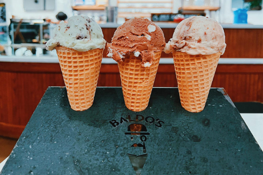 Mint chocolate chip rocky road, and vanilla waffle cones from Parlor's Ice-Creams