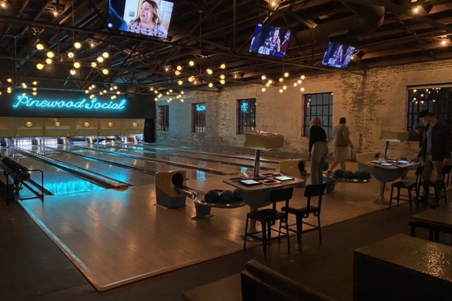 Bowling lanes at Pinewood Social in Nashville