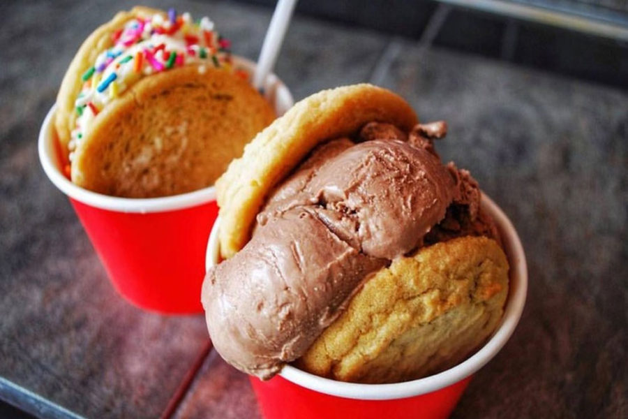 An ice-cream and cookie sandwich from Pokey;Os Cookies Ice-Cream