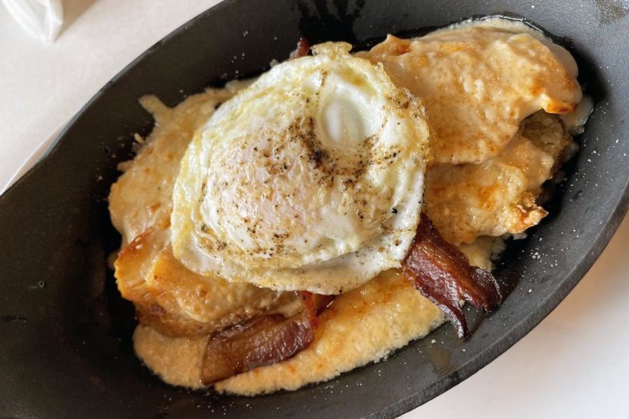 A hot brown sandwich with over-medium egg from Big Bad Breakfast Louisville