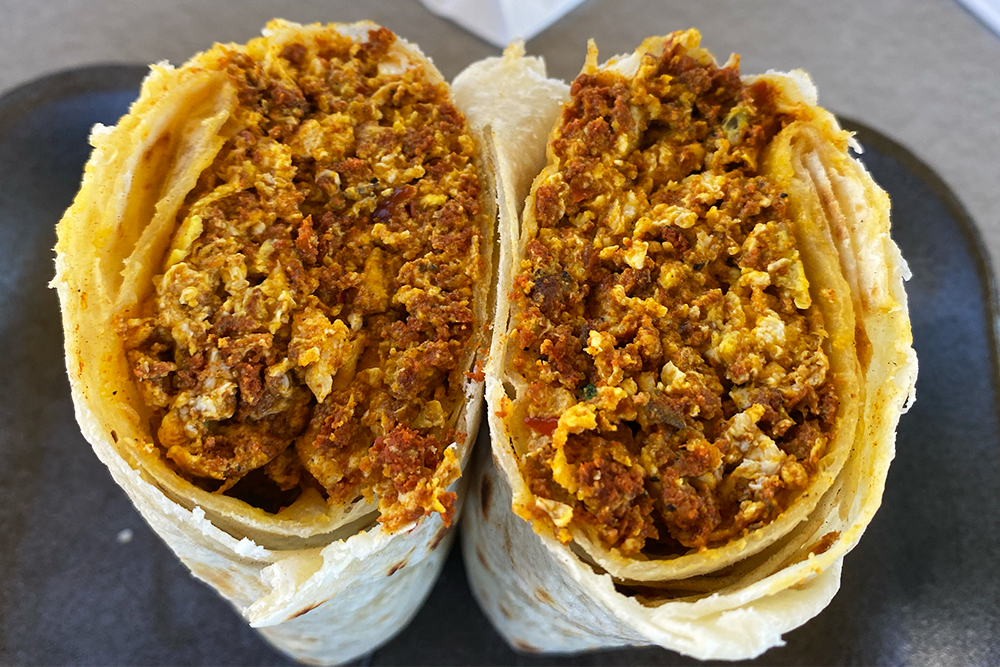 Chorizo and egg breakfast burrito from El Norteño in Phoenix, Arizona