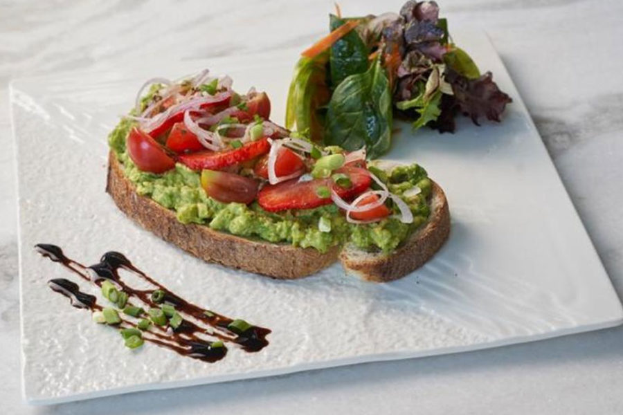 Avocado toast and a salad from Saveurs du Monde Café WestEdge