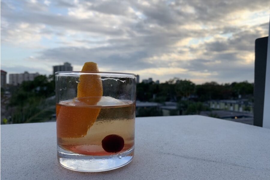views and drink at EDGE Rooftop Cocktail Lounge in Tampa