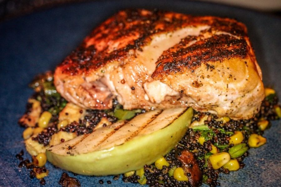 Salmon and stir fried quinoa from the Lounge in Tampa, FL