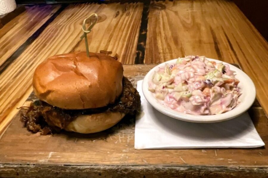 Pulled Pork Sandwich with Cole Slaw from Old Tom's Sports Bar in Miami