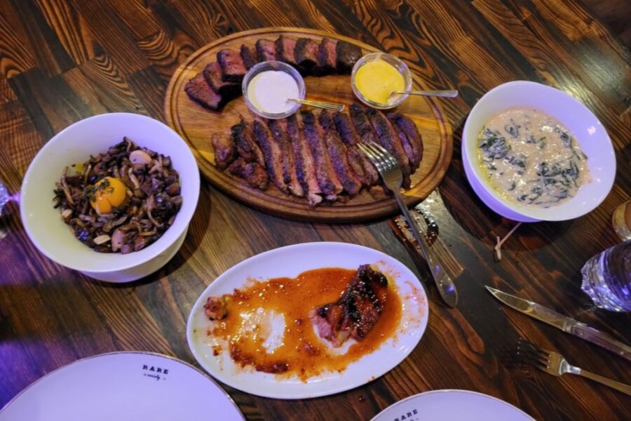 bacon, roasted mushrooms, steaks from Rare Society in San Diego