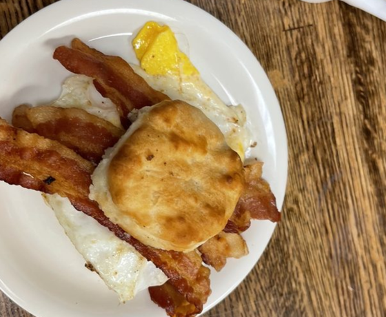 Biscuit sandwich eggs and bacon from Wagner's Pharmacy in Louisville, KY