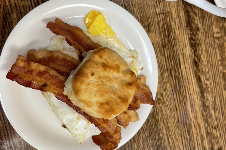 Biscuit sandwich eggs and bacon from Wagner's Pharmacy in Louisville, KY