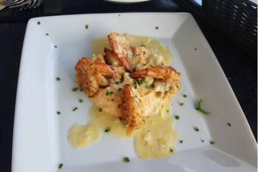 shrimp and pimento grits from Fleet Landing Restaurant in Charleston