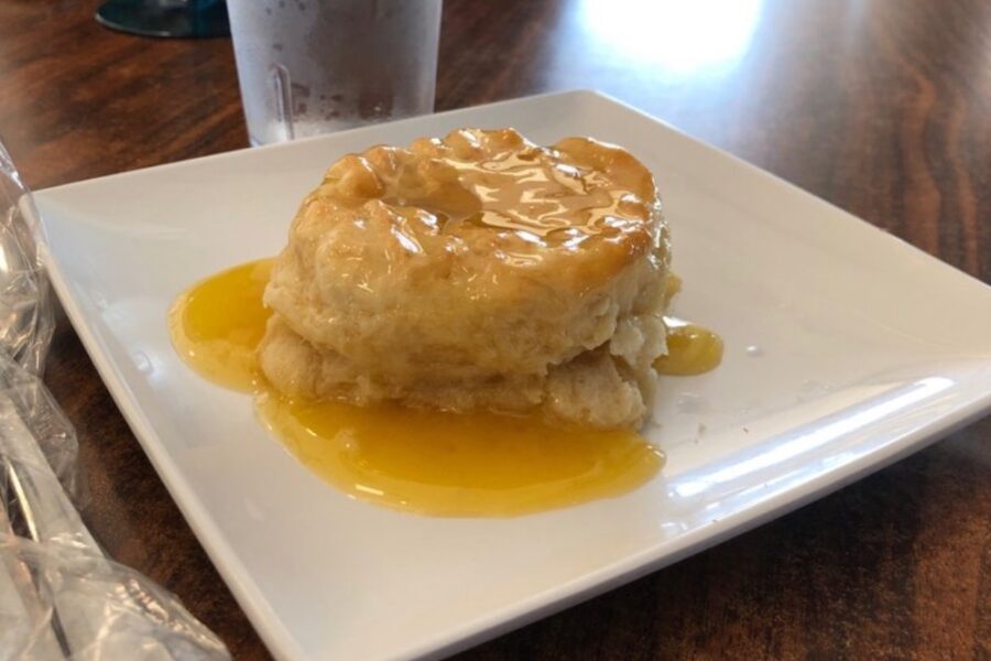 biscuit and honey from Milk & Honey Restaurant in Nashville