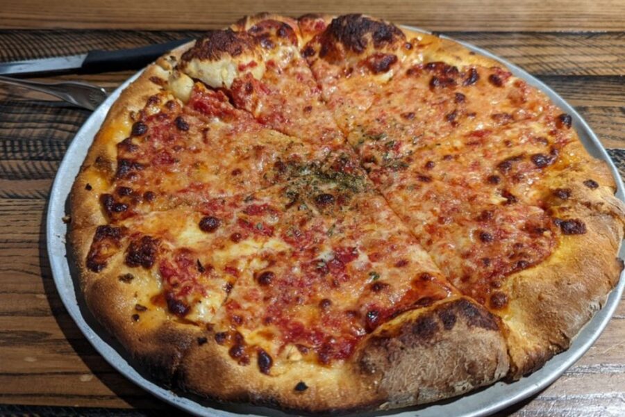 Cheese pizza from Santarpio's Pizza in Boston