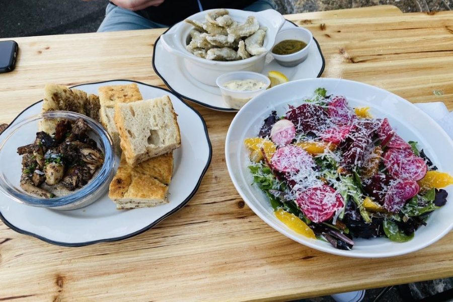 Mushroom Butter, Fried Smelts and Beet Salad at Monnik in Louisville, KY