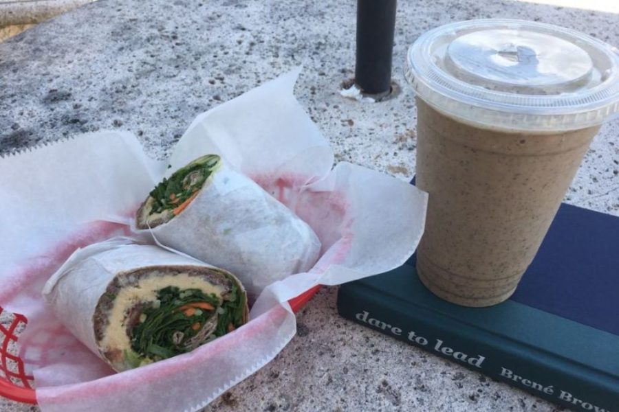 Almonds are Forever Smoothie and Lentil Wrap at Raw South in Miami, FL