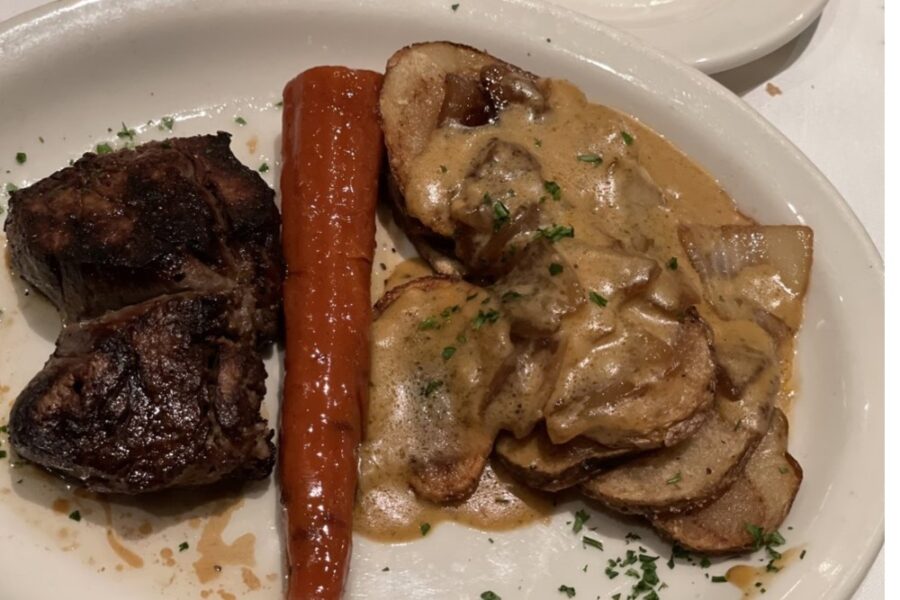 prime filet mignon with a carrot and potatoes from Bob's Steak & Chop House in Louisville
