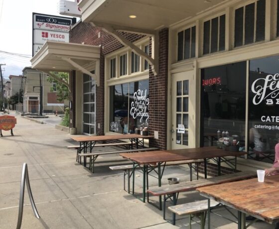 Outdoor seating at Feast BBQ in Louisville