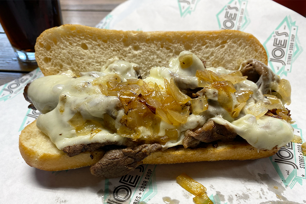 Cheesesteak with provolone cheese and caramelized onions