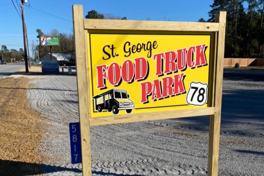 Sign from St. George Food Truck Park in Charleston