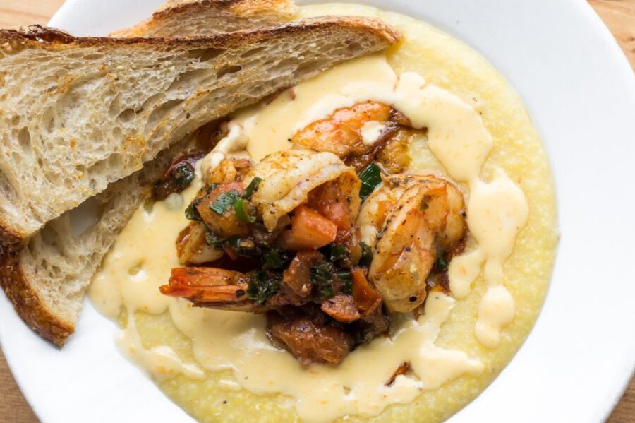 brunch shrimp and grits at island soul in seattle