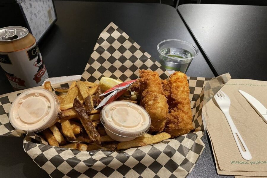 fish and chips and Hawaiian ginger beer at marination in Seattle