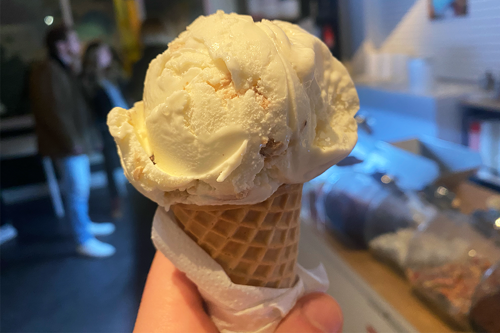 Cookie dough ice cream on a cone