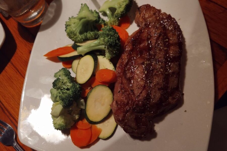 New York steak and veggies from Feeney's Restaurant and Bar in Phoenix