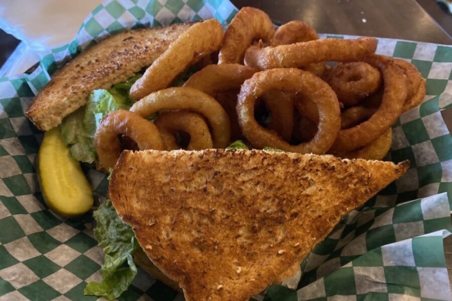 turkey sandwich and onion rings from Four Green Fields in Tampa