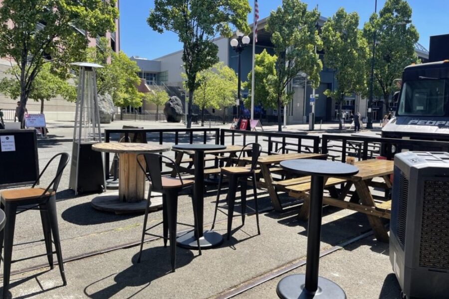 Outdoor seating from Gantry Public House in Seattle