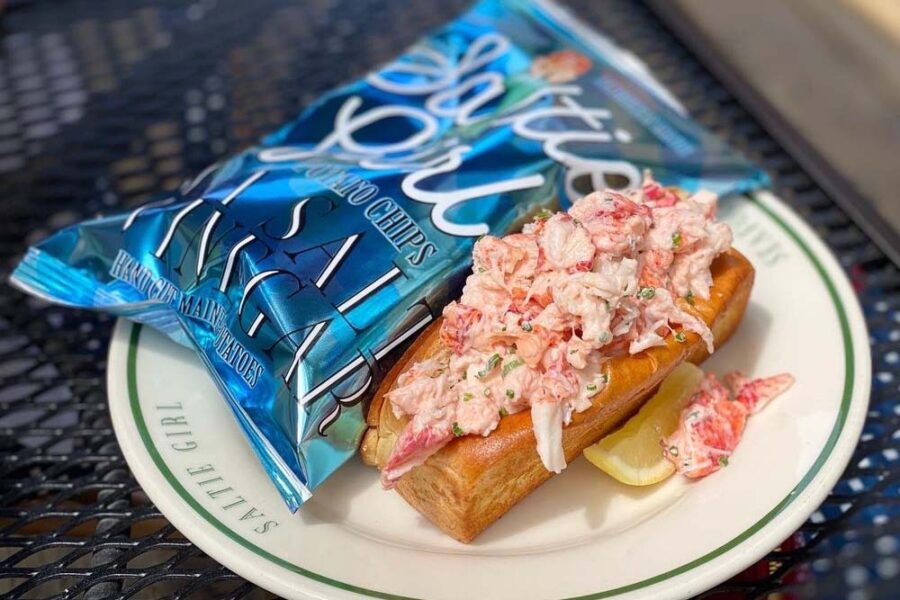 Lobster Roll and chips from The Saltie Girl