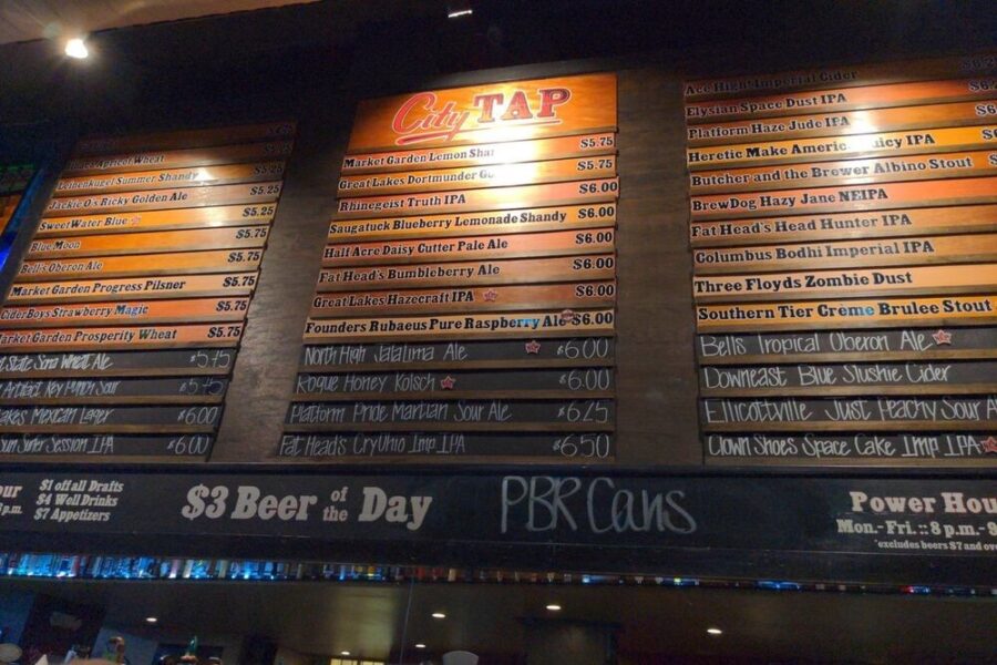 beer menu at city tap in Cleveland Ohio