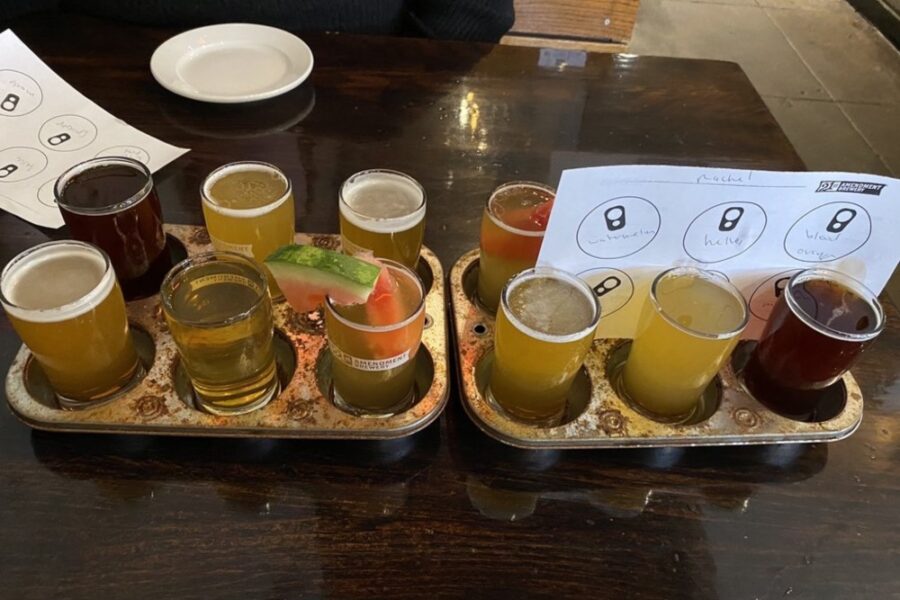 Beer flight from 21st Amendment Brewery in Boston