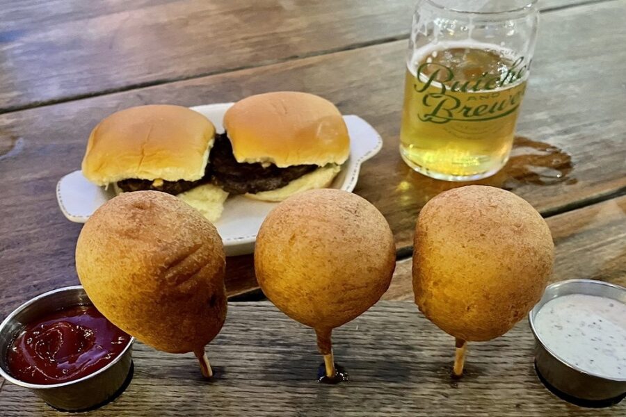 Sliders and Corndogs at Butcher and the Brewer in clevalnd Ohio