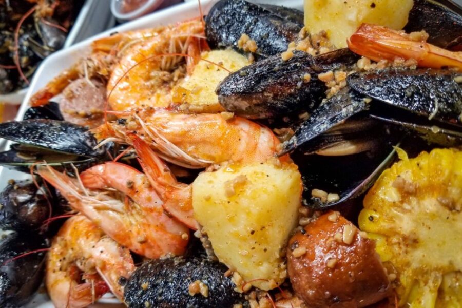 shrimp and clams from The Seafood Pot in Charleston