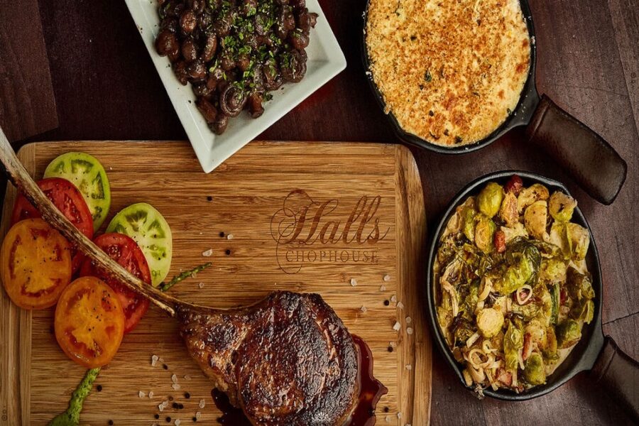 steak and sides from halls chophouse in Charleston