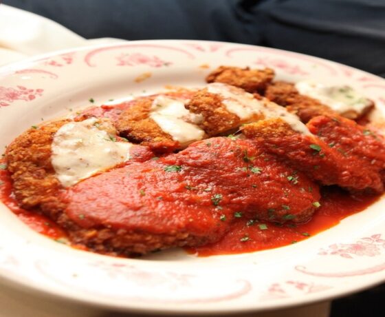 Chicken Parmesan at Murder Mystery Mansion Dinner Theater