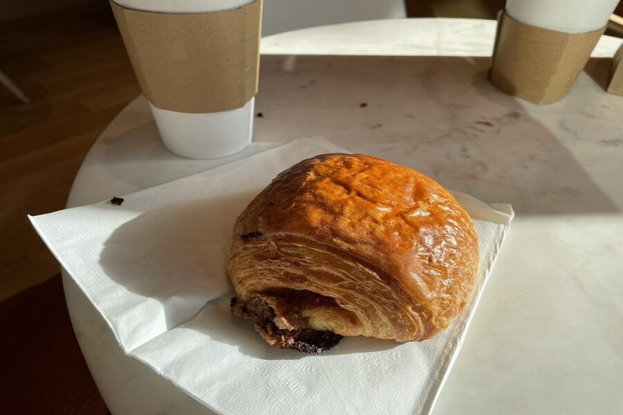 Chocolate Croissant and Coffee at Leavened in cleveland