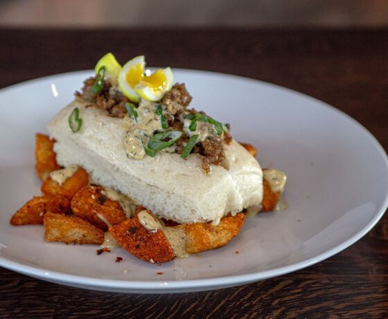 Sausage Steamed Bun at Copper & Kings American Brandy Company in Louisville