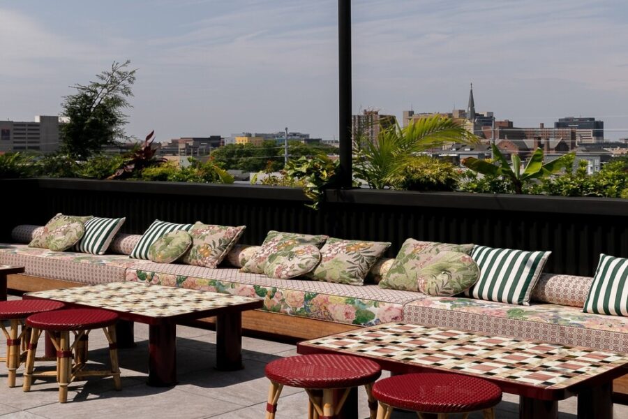 seating on the rooftop at Hotel Genevieve in Louisville
