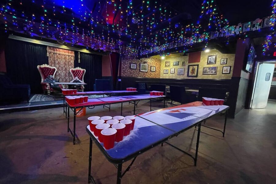 beer pong inside jolly joker tavern in San Diego