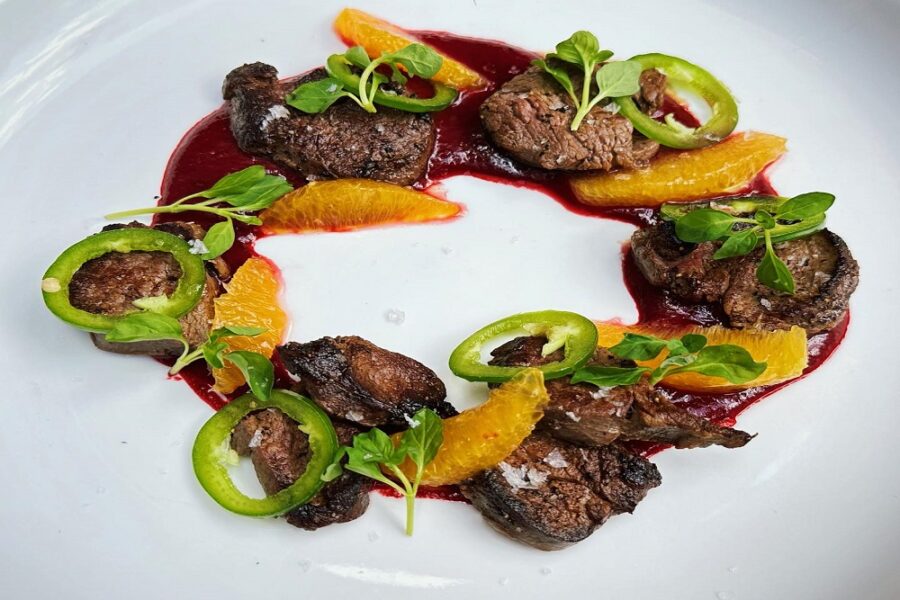 Venison Tenderloin with Orange Jalapenos and Blackberry Gastrique at High Cotton Charleston