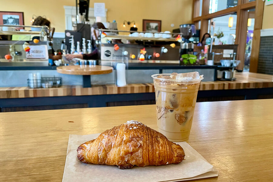 croissant and coffee from pig train in Denver