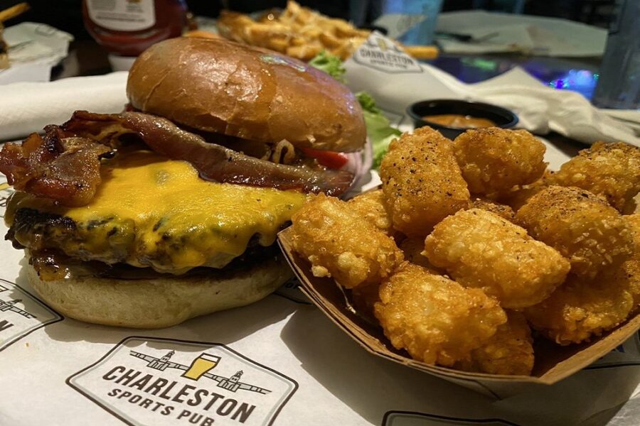 Classic Burger and Tots at Charleston Sports Pub in Charleston
