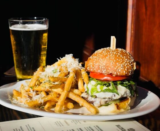 Pub Burger and Parm-Truffle Frites at Blind Tiger Pub in Charleston