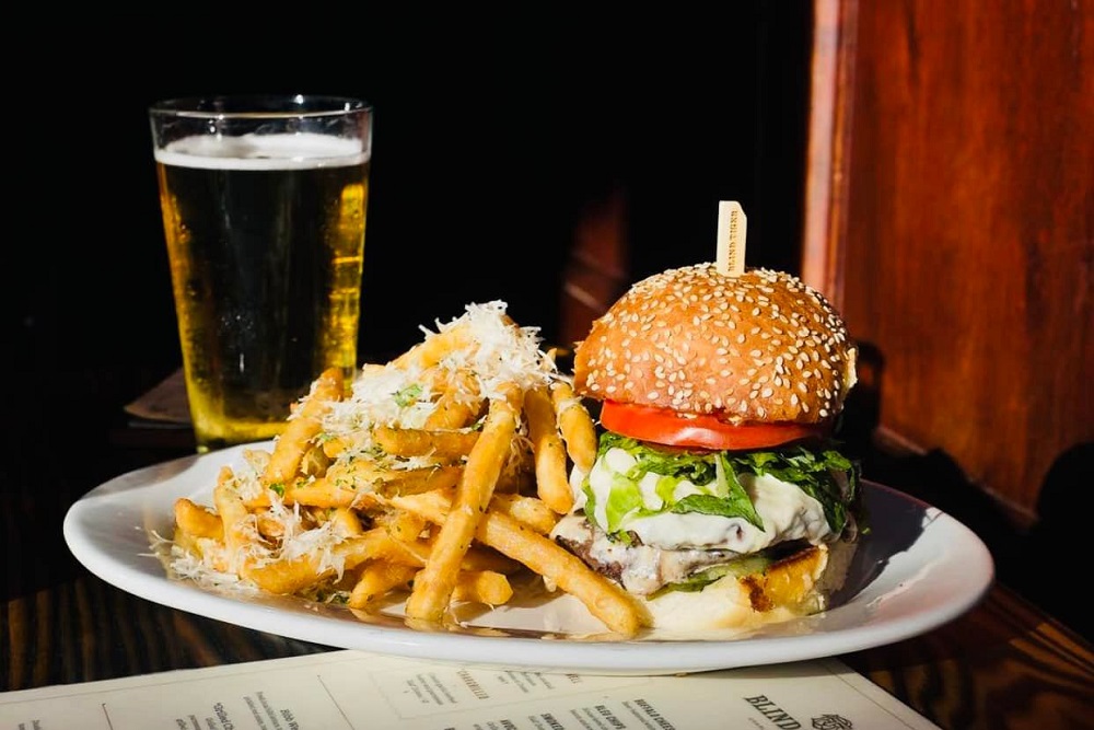 Pub Burger and Parm-Truffle Frites at Blind Tiger Pub in Charleston