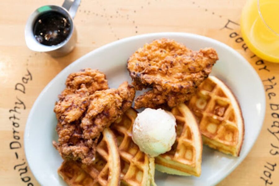 Chicken & waffles from Five Loaves Cafe