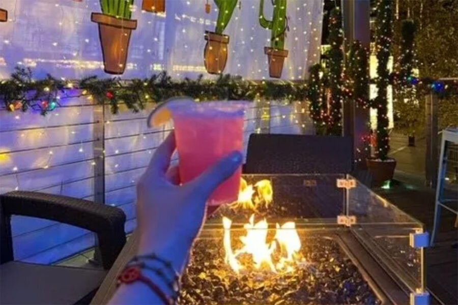 cocktail at snow globe pop up bar in Washington DC