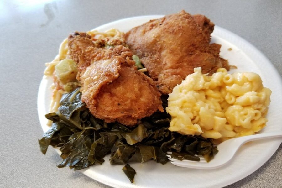 Fried Chicken, Collards and Mac and Cheese at Southern Express Soul Food in Louisville