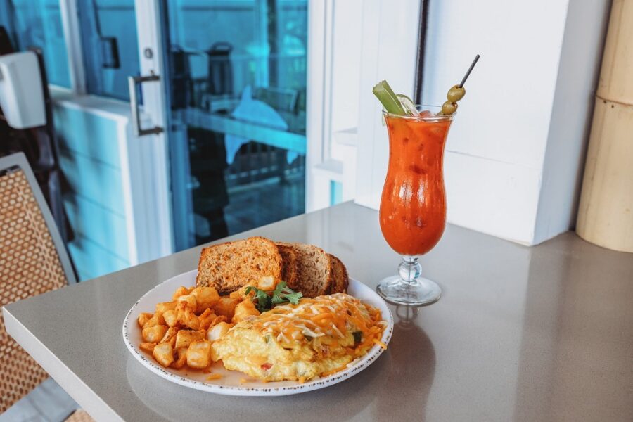 Floridian Omelette and Bloody Mary at Cabanas Coastal Grill in clearwater Florida