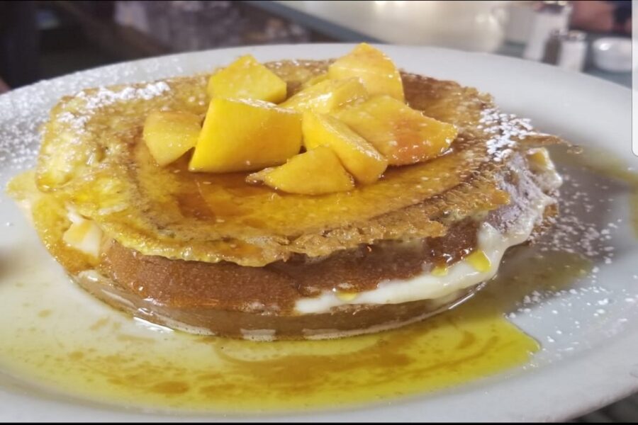 Georgia Peach Stuffed French Toast at Lenny's Restaurant in clearwater Florida